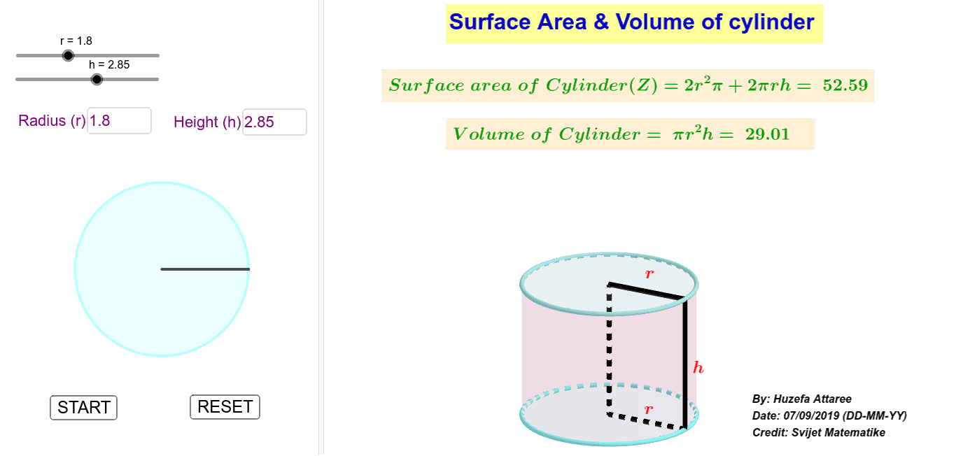 Surface Area and Volume of Cylinder (Animated) – GeoGebra