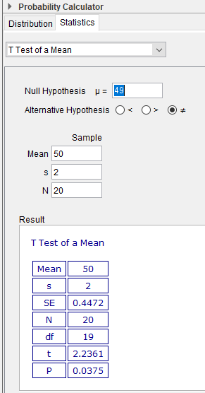 mean hypothesis test calculator