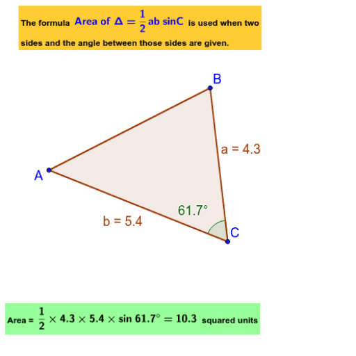 Area of a Triangle (with angle between given sides) GeoGebra