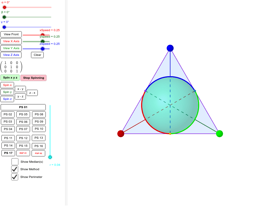 1.) Customize slider starting positions or select a preset “PS ##.” - 2.) Clear unwanted “traces.” - 3.) Select a “Spin” option. - 4.) Allow sufficient time for App to fully trace orbits. - See if you can spot the “spin-half” like properties revealed.