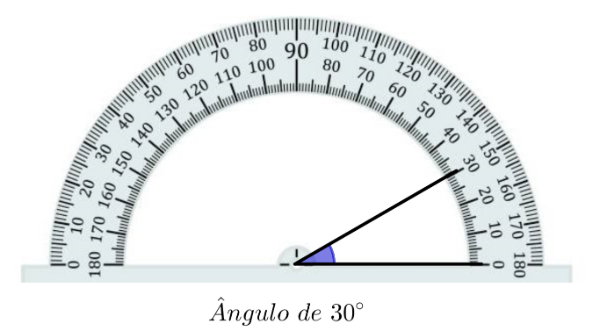 Uso do transferidor para medir um ângulo de 30°.