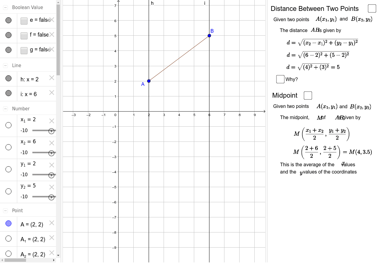 Distance and Midpoint – GeoGebra