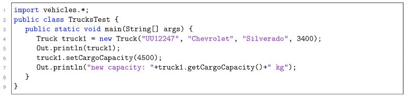 Die Verwendung der Klasse Truck sieht folgendermaßen aus (ähnlich zum Code in ENTDECKEN):