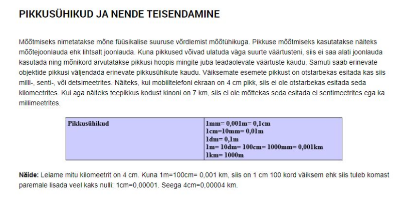 4. LOE. Loe pikkusühikute teisendamisest (1/2 lk). Allikas: www.taskutark.ee 