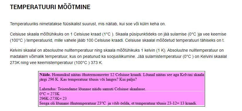 5. LOE. Loe temperatuuri mõõtmisest. Allikas www.taskutark.ee