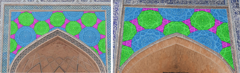 Fig. 1
Left: spandrel of the eastern iwan of the Kanon mosque 
Right: spandrel of the Nadir Divanbegi Khanagah.