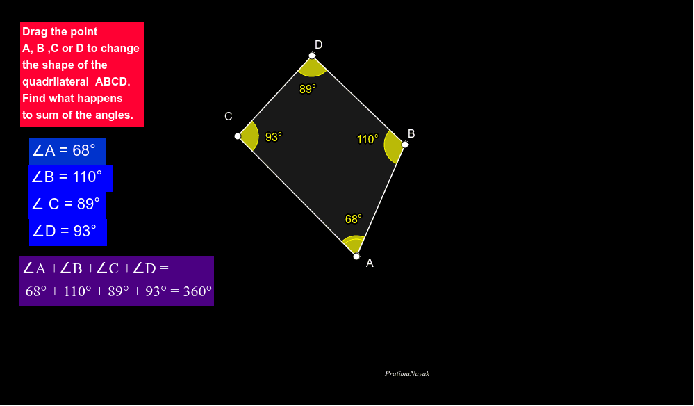 Sum of angles of a quadrilateral is 360 degree GeoGebra