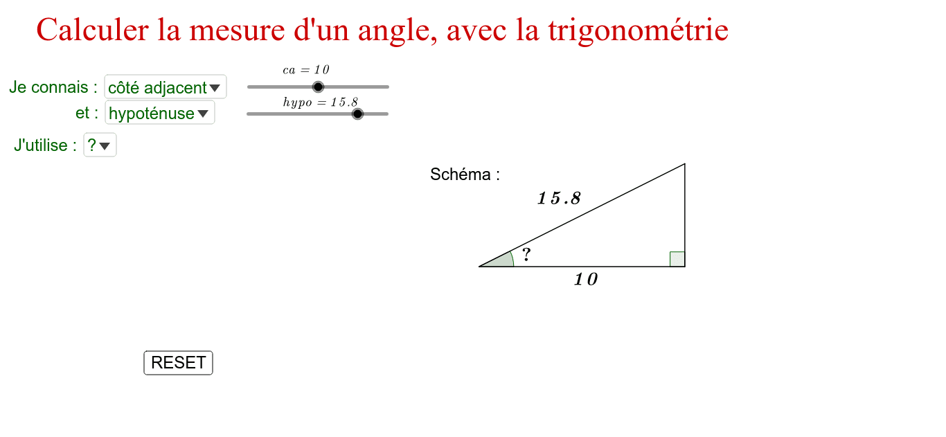 Trigonométrie en 3ème : calcul d'angle – GeoGebra