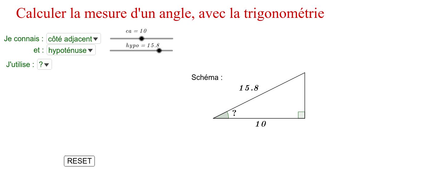 Calcul Coté Triangle Rectangle Trigonométrie en 3ème : calcul d'angle – GeoGebra