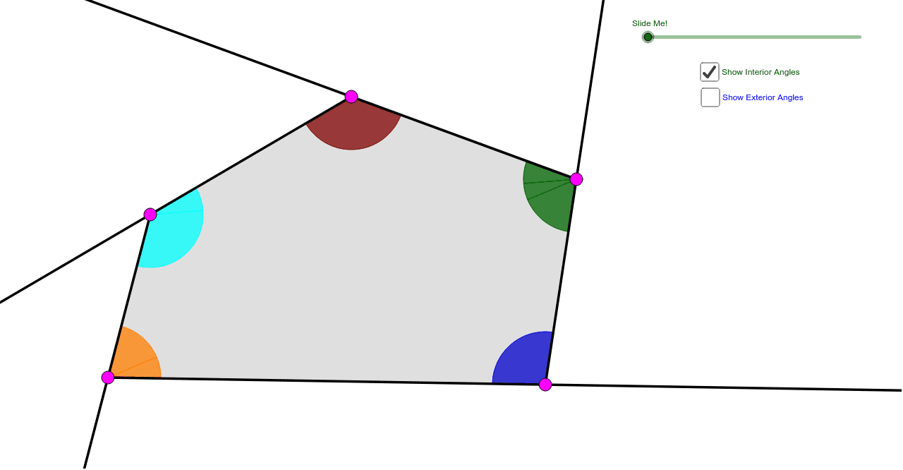 Pentagon Interior Exterior Angle Sum Theorems Geogebra