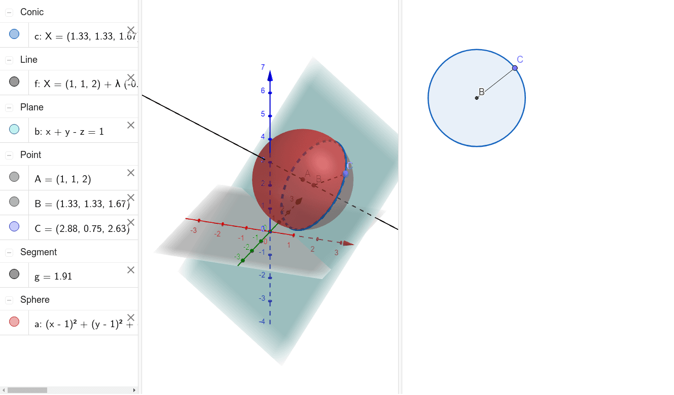 Intersección de una esfera y un plano