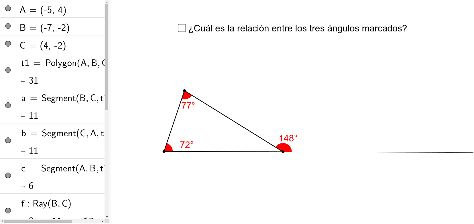 Teorema del ángulo externo de un triángulo GeoGebra