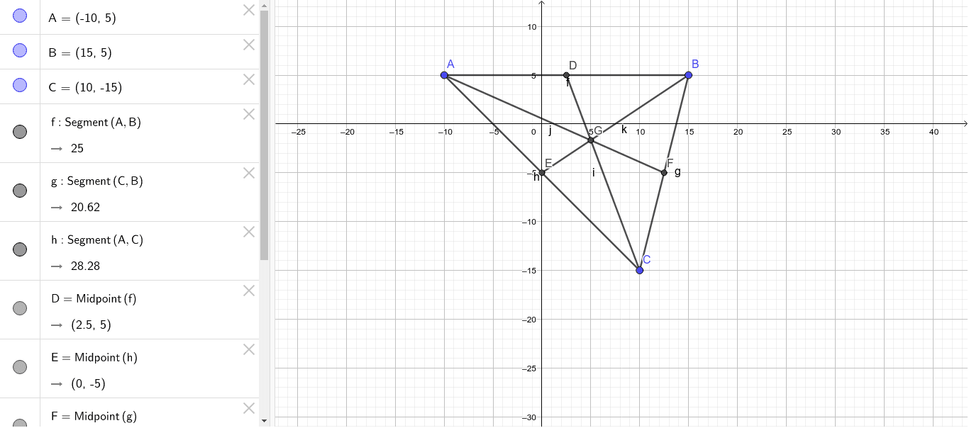 Точка пересечения медиан – GeoGebra