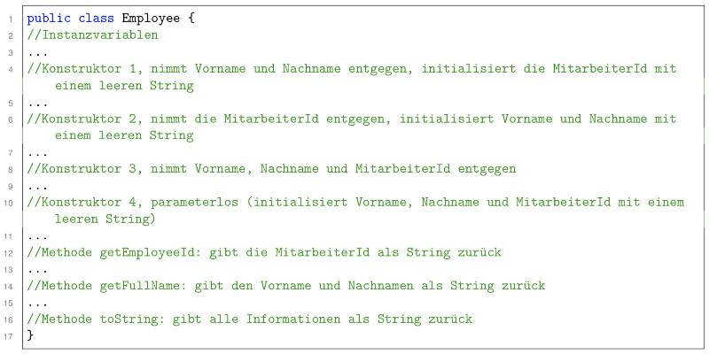 Implementiere die Klasse Employee nach folgendem Muster: