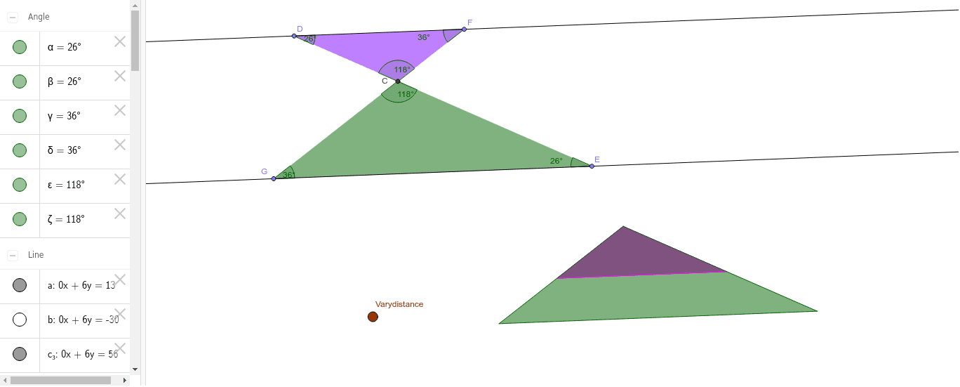 Similar triangles between parallel lines GeoGebra