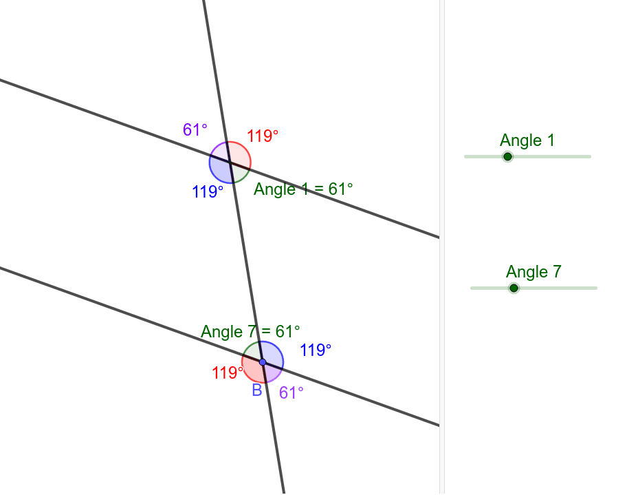Converse of Parallel Lines Cut By a Transversal Theorems GeoGebra