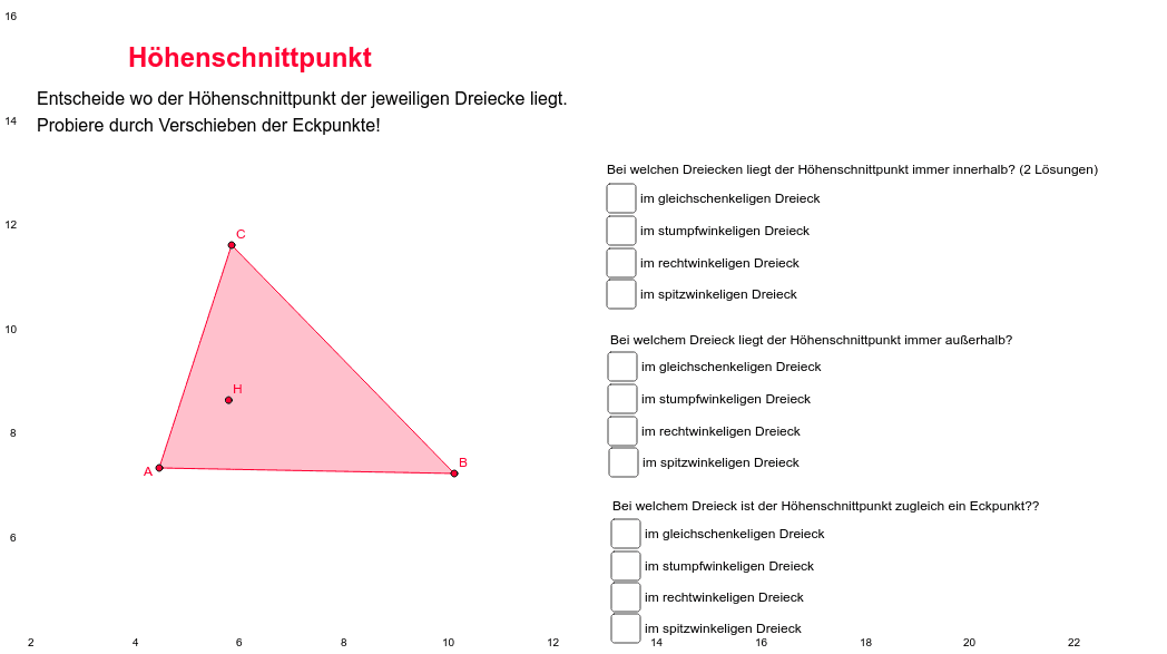 Höhenschnittpunkt in den verschiedenen Dreiecken – GeoGebra