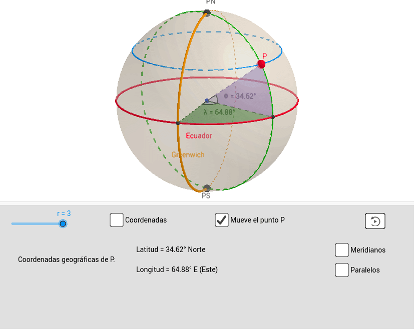  Coordenadas geográficas  latitud y longitud – GeoGebra