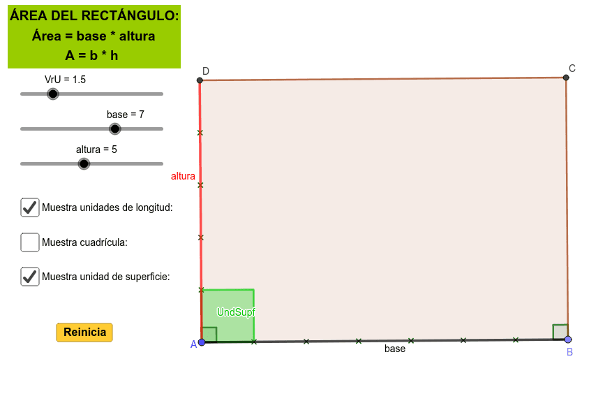 Aplicativo para analizar el área de un rectángulo y su fórmula matemática