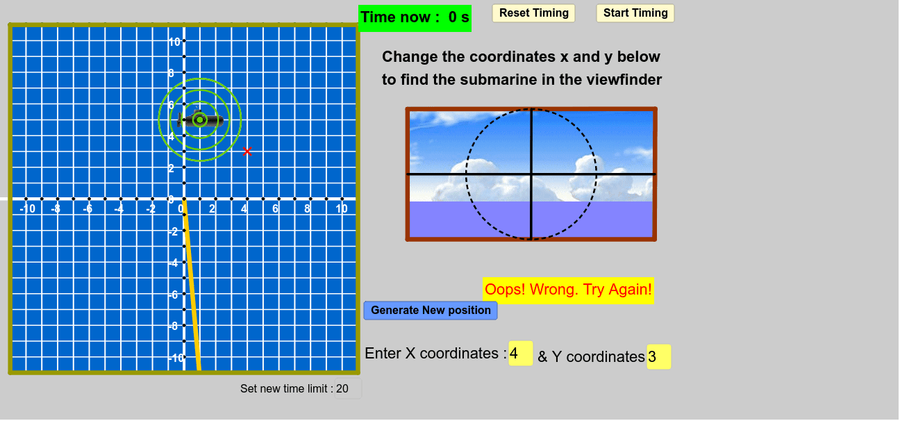 Timed coordinates boat game geogebra