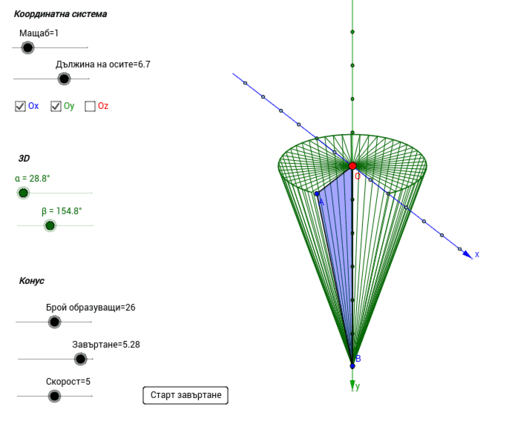 Прав кръгов конус. – GeoGebra