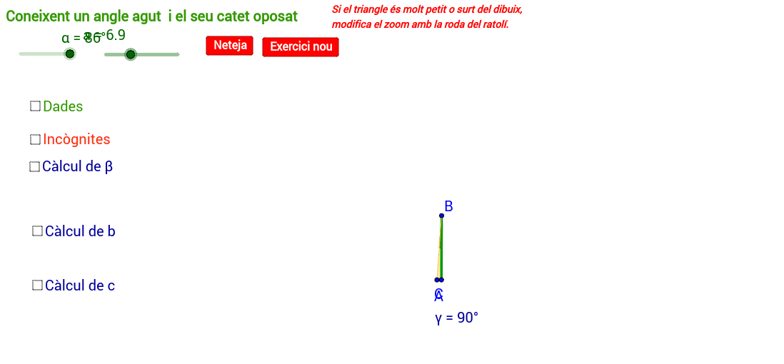 Resolució d'un triangle coneixent un angle agut i el catet oposat l'angle: