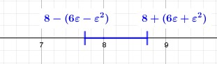 L'intorno che abbiamo trovato si estende in modo differente prima di 8 rispetto a dopo 8. Se vogliamo prendere un raggio che ci garantisca di essere dentro in entrambe le direzioni, sarà sufficiente prendere il più piccolo dei due.