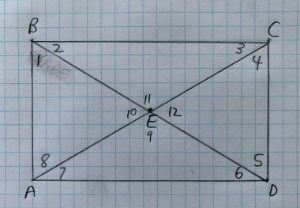 In the app above, construct the intersection of both diagonals. Label this point as E (like shown in this pic.)
