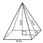 [size=100][b][i]Penyelesaian:[/i][/b]
Diketahui:[*]Sisi persegi (s): 10 cm[/*][*]Tinggi sisi tegak: 12 cm[/*][*]Sisi miring Δ: 13 cm[/*]Ditanya:
Berapa luas permukaan limas tersebut?[/size][size=100]

[b][i]Jawab:
[/i][/b]LP.Limas = Luas Alas + Jumlah 4 luas sisi tegak
[math]LP.Limas=s\times s+\left(4\times\left(\frac{1}{2}\times a\times sisimiring\right)\right)[/math]
[math]LP.Limas=100+\left(4\times\left(\frac{1}{2}\times10\times13\right)\right)[/math][math]LP.Limas=100+\left(4\times\left(\frac{130}{2}\right)\right)[/math][math]LP.Limas=100+\left(4\times\left(65\right)\right)[/math][math]LP.Limas=100+\left(260\right)[/math]
[math]LP.Limas=360cm^2[/math][/size]