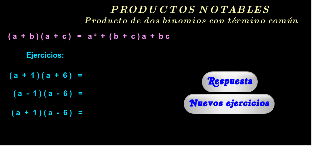 Ejercicios ( haga click en "Respuesta" y "Nuevos ejercicios" ).