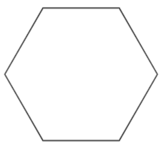 This is a regular hexagon. Hexagons have six sides and six vertices. Regular hexagons have six congruent sides and six congruent angles.