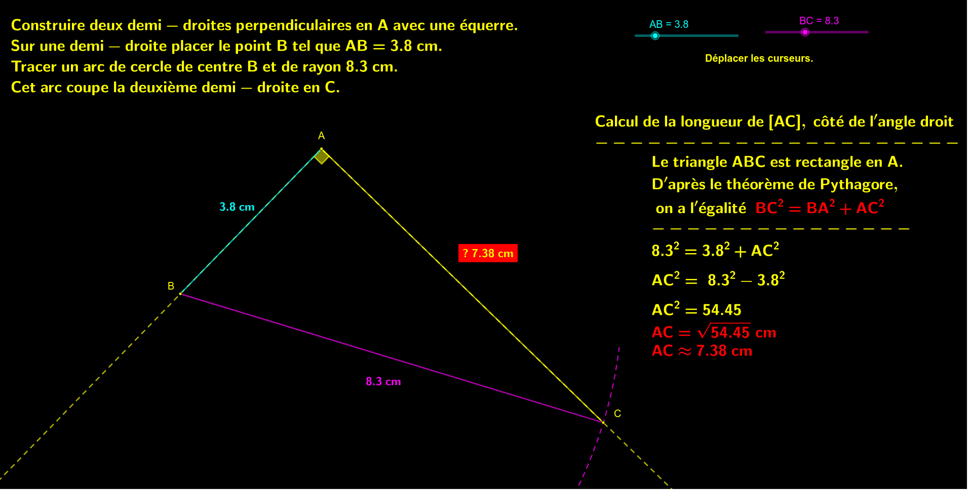 Comment Calculer Un Cote De Triangle Propriété de Pythagore : côté de l'angle droit ? – GeoGebra