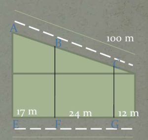 [size=100][size=150]Hi ha 3 solars per edificar entre dos carrers, calculen la façana de cadascun dels solars en el carrer de dalt, és a dir AB, BC i de C fins al final.[/size][/size]