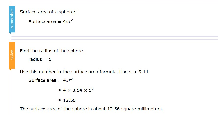 Example #1. Find the surface area of a sphere with a radius of 1 mm.