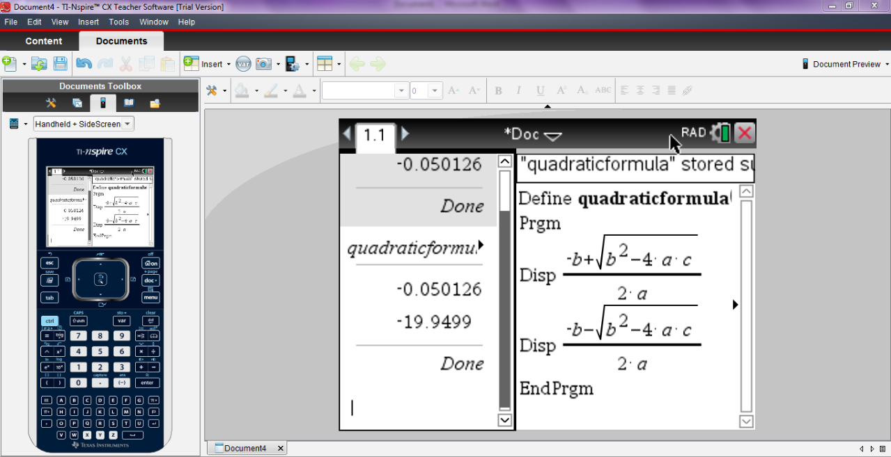 ti nspire cx quadratic formula