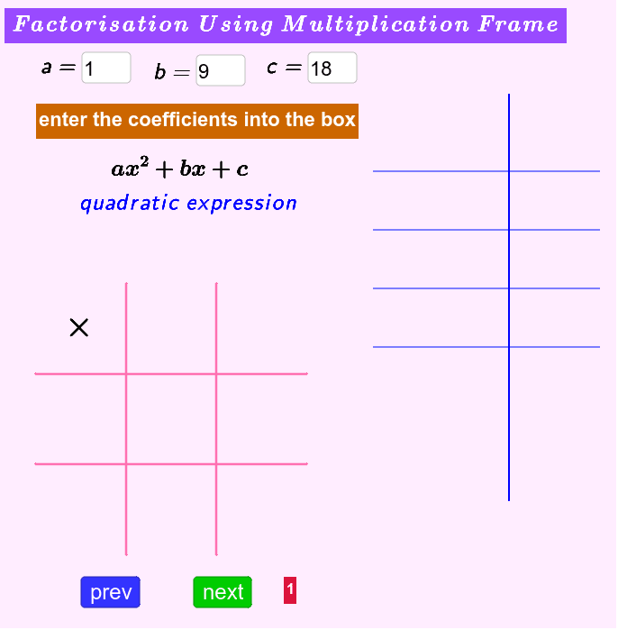 Multiplication Frame, Algebraic Factorisation. – GeoGebra