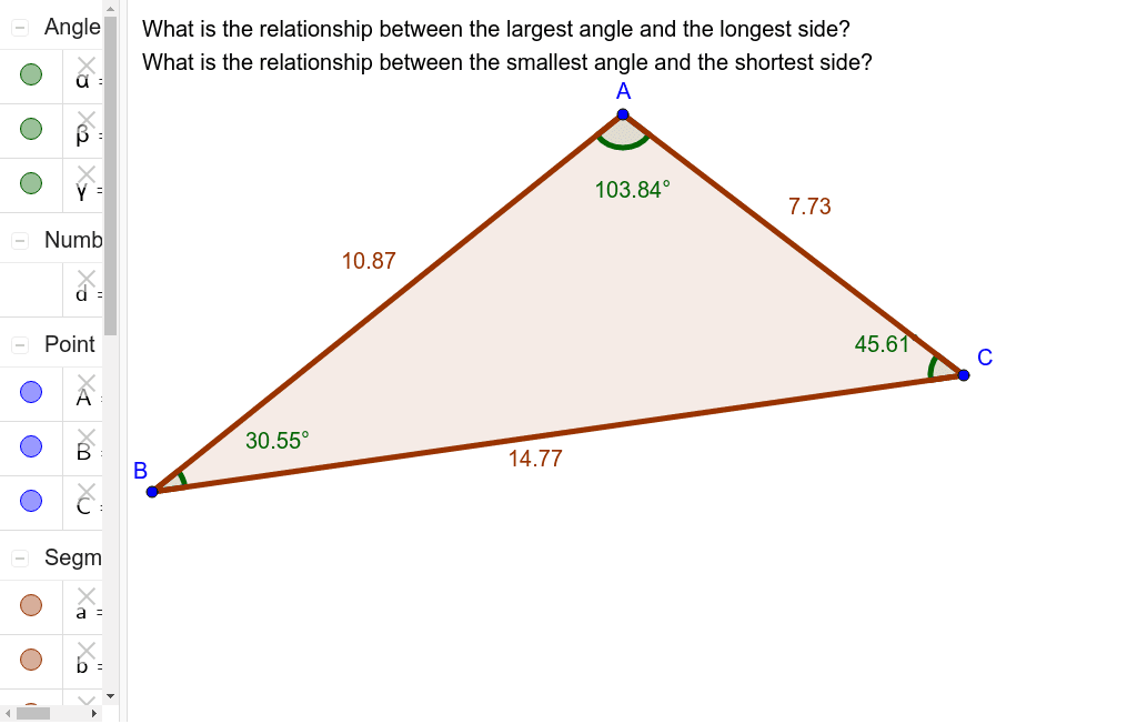 Side Angle Relationships In A Triangle Geogebra Side Angle Relationships In A Triangle Geogebra
