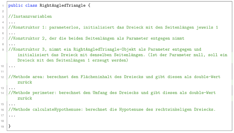Implementiere die Klasse RightAngledTriangle nach folgendem Muster: