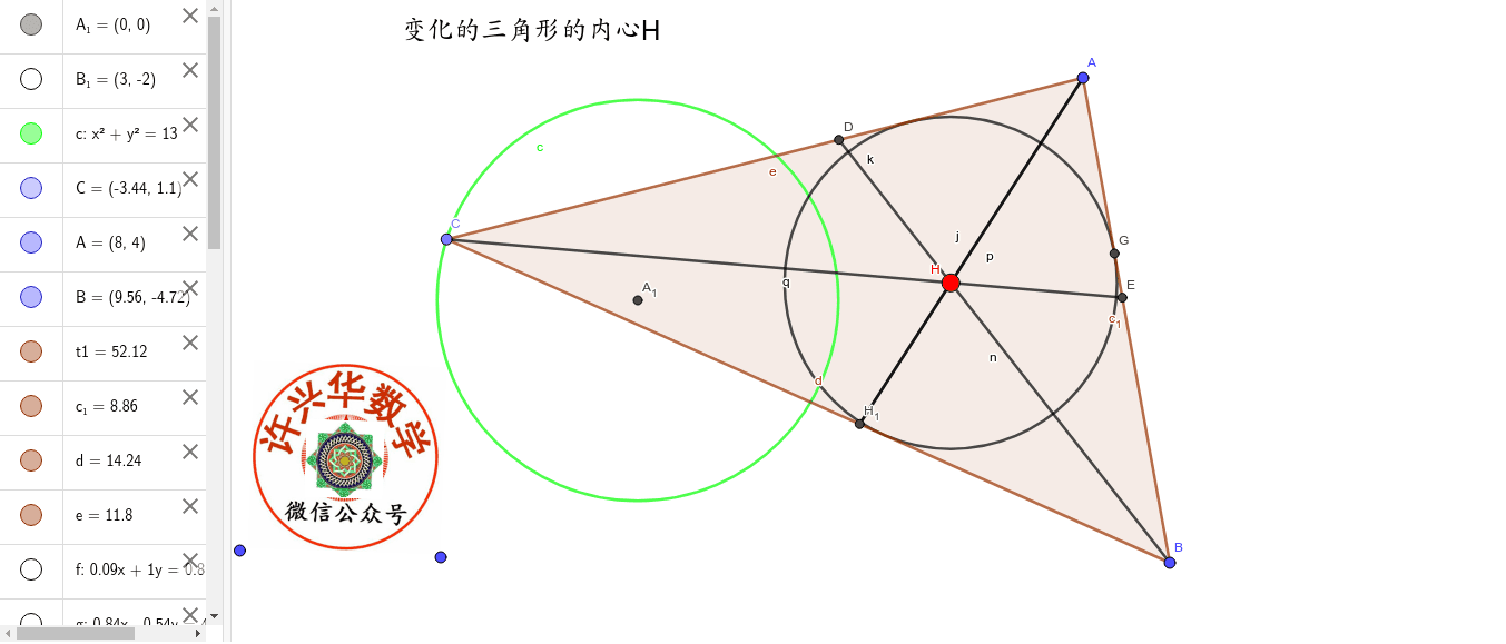 变化的三角形的内心 许兴华数学 Geogebra 变化的三角形的内心 许兴华数学 Geogebra