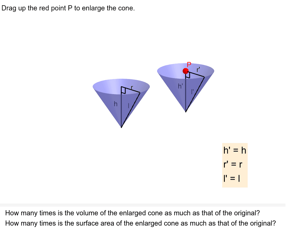 Volumes and Surface Areas of Similar Cones GeoGebra