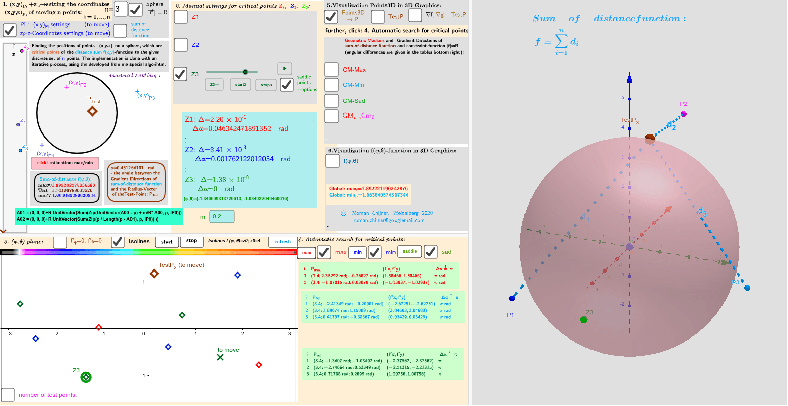 Example 1 Of Applet In Which 3 Moving Points In Three Dimensional Space Induce 8 Geometric Medians On A Sphere Geogebra Example 1 Of Applet In Which 3 Moving Points In Three Dimensional Space Induce 8 Geometric Medians On A Sphere Geogebra