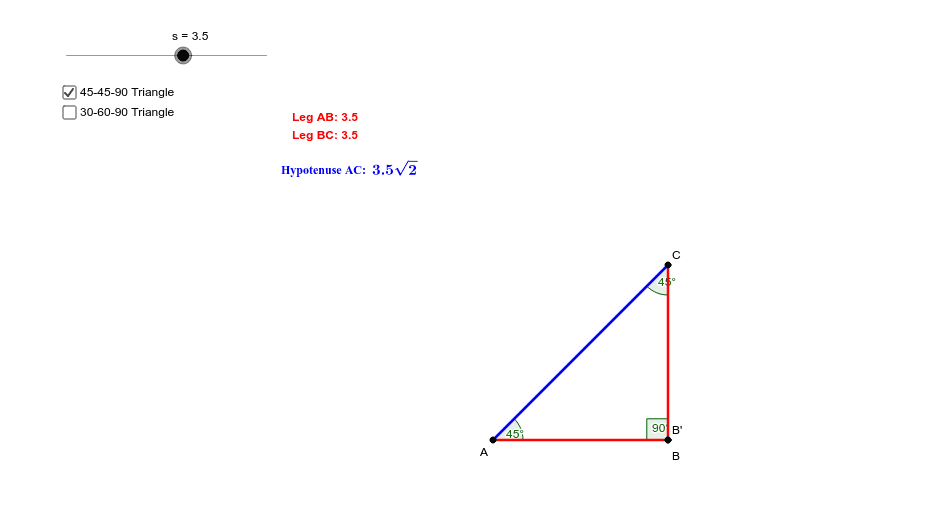 Exploring Special Right Triangles Geogebra