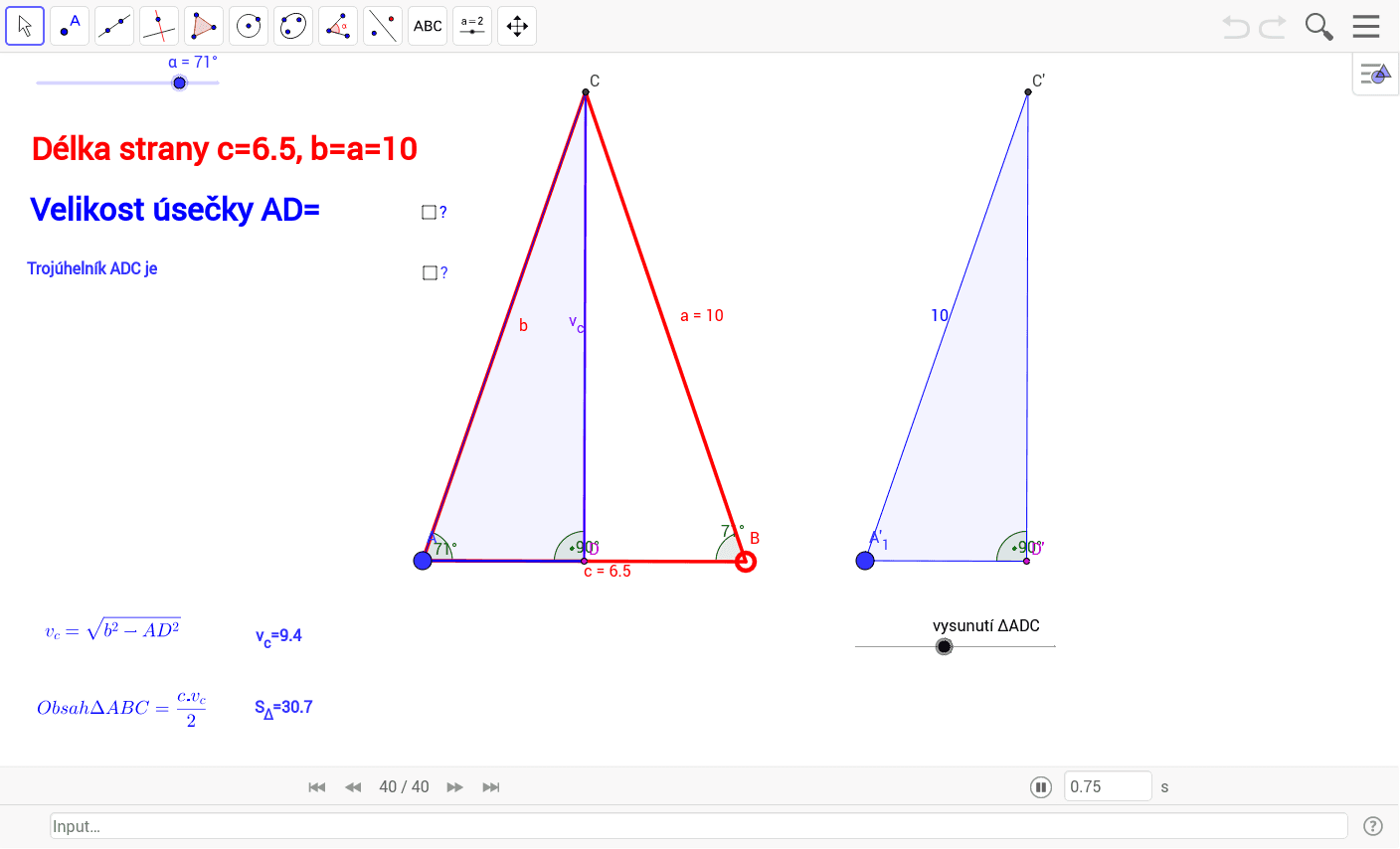 Ozname p obsah rovnostranneho trojuholnika