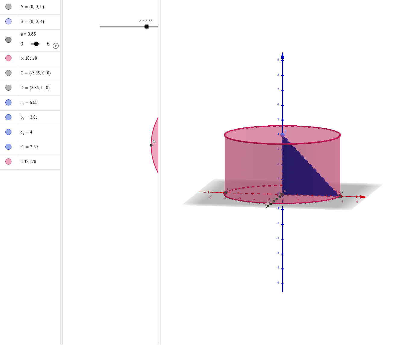 TRIANGLE INSCRIBED IN A CYLINDER GeoGebra