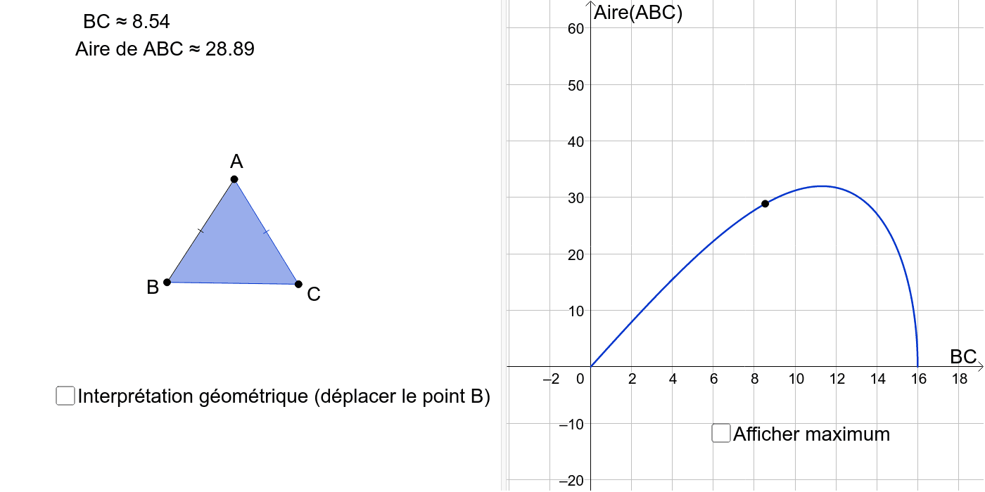 Aire Triangle Isocèle Aire maximale d'un triangle isocèle (Nathan Transmath Seconde 2012) – GeoGebra