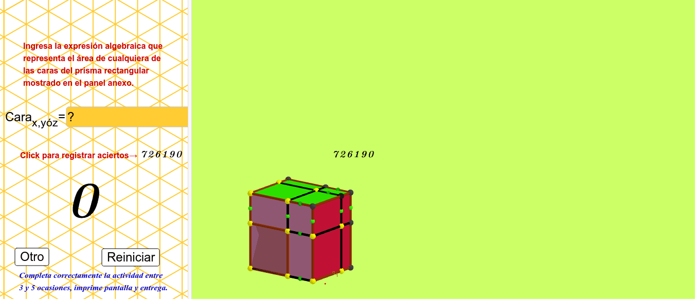 ingresa la expresión algebraica el área de cualquier cara del prisma...