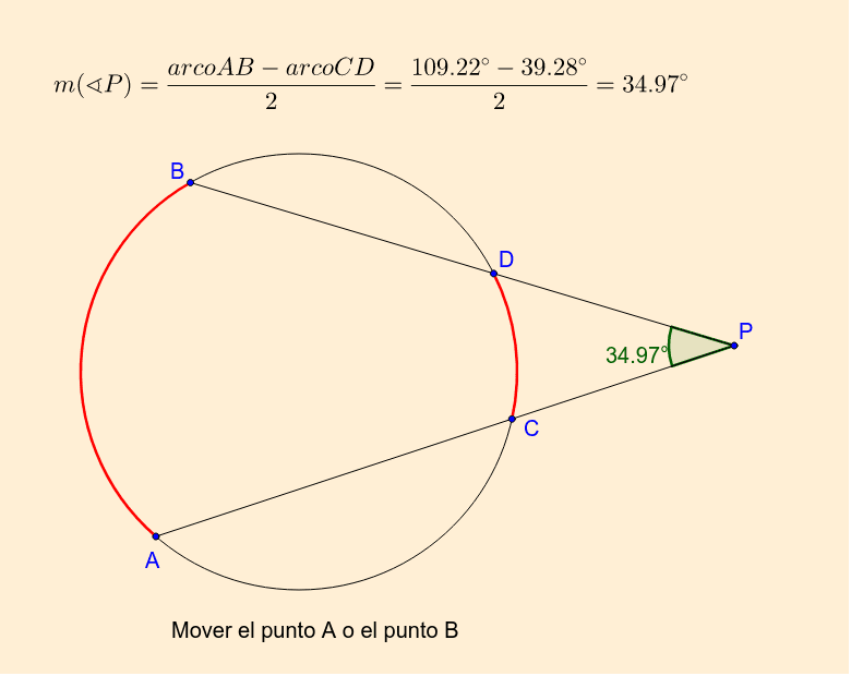 Ángulo exterior de una circunferencia GeoGebra