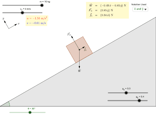 Block Sliding Down Ramp With Friction – GeoGebra
