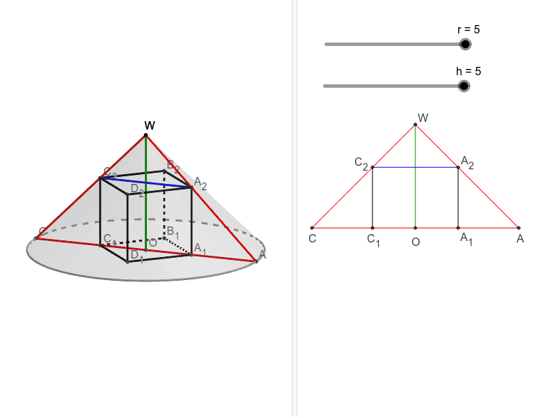 Kulę Sześcian I Stożek Zanurzono W Cieczy Sześcian wpisany w stożek – GeoGebra