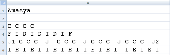 [size=100]This is an example of the input of the Excel application. Fours rows with strings of letters referring to the coding of the muqarnas building units.[/size]